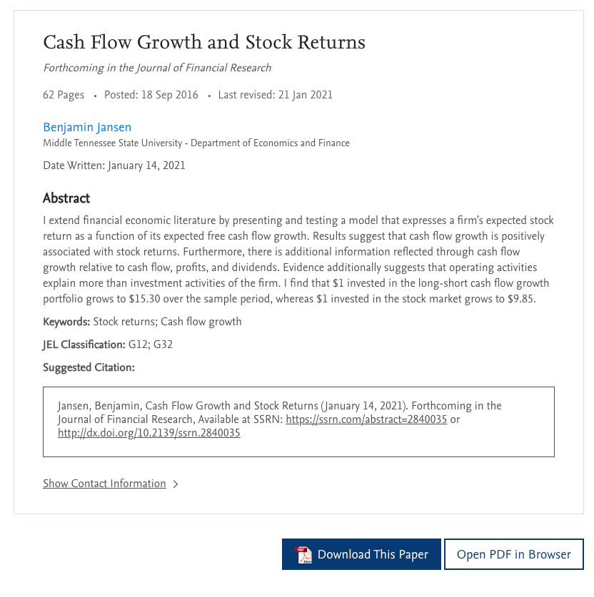Thumbnail for Cash Flow Growth and Stock Returns